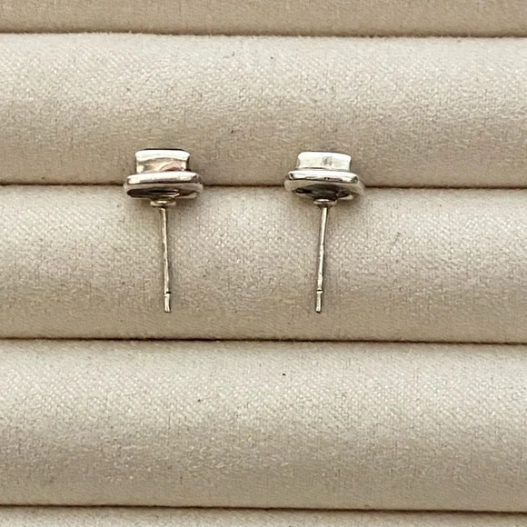 Vintage 925 Sterling Silver Citrine Gemstone Square Stud Earrings - Picture 5 of 15